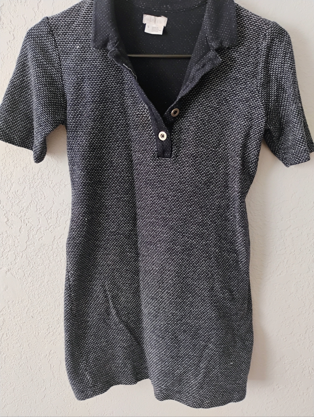 Petite Short Sleeve Polo Style Shirt Dress - Navy/White Knit